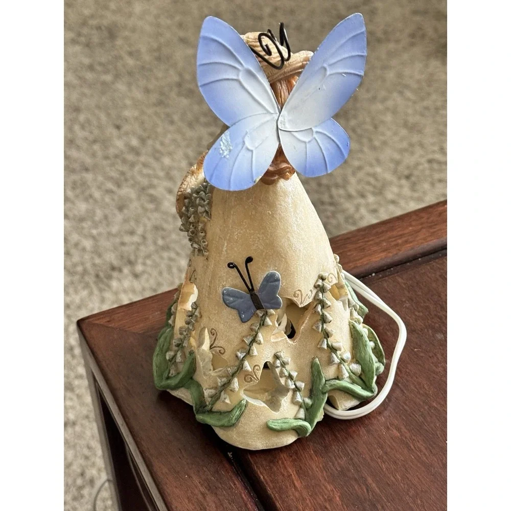 Vintage Ceramic Garden Fairy Butterfly Floral Table Desk Lamp Night Light